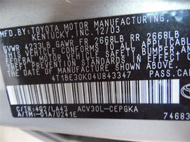 2004 Toyota Camry LE Gold 2.4L AT #Z24685
